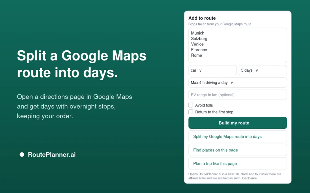 Splitting a Google Maps route into days