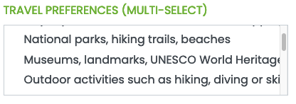 Please select one or more travel preferences. Multi-selection allowed.